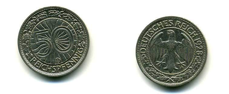 Германия 50 рейхспфеннигов 1928 D KM 49, J.324 никель 179-644