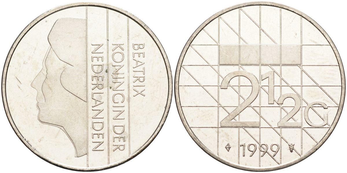 Нидерланды 2 1/2 гульдена 1999 Беатрикс (1980-2013) KM 206 никель 4593-731