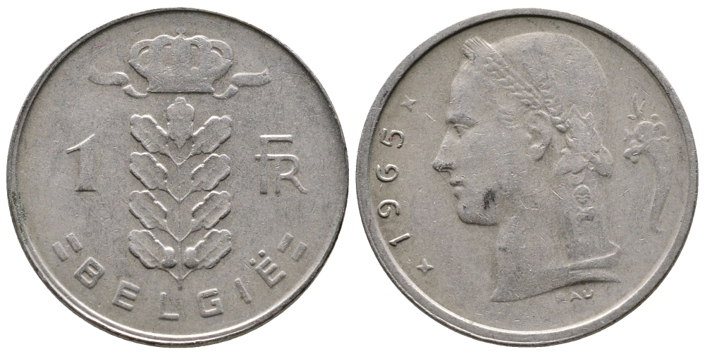 БЕЛЬГИЯ 1 ФРАНК 1965 BELGIE KM 143.1 медно-никель 4382-1112