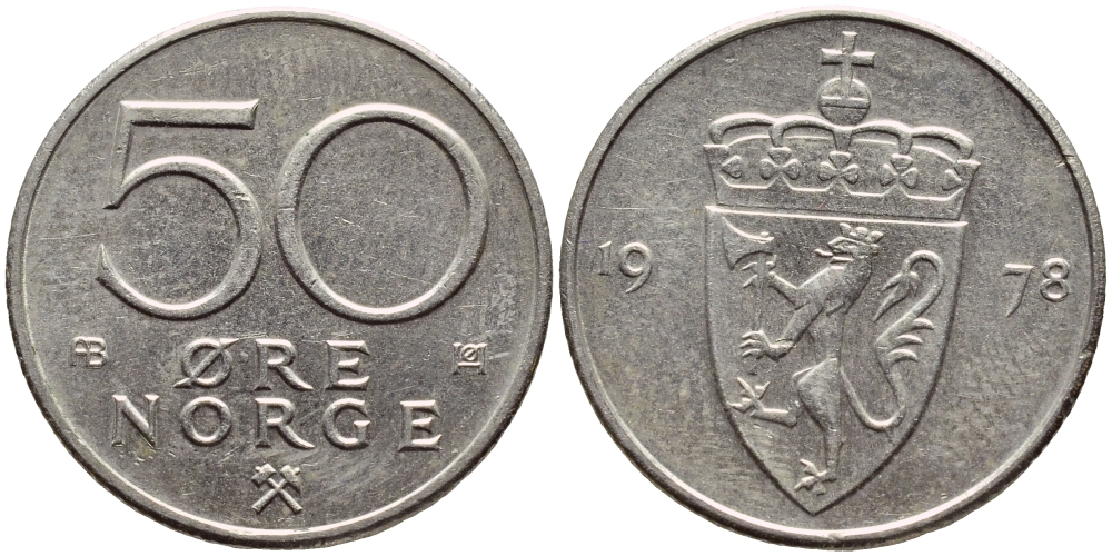 Норвегия 50 эре 1978 Улаф V (1957-1991) KM 418 медно-никель 93-624