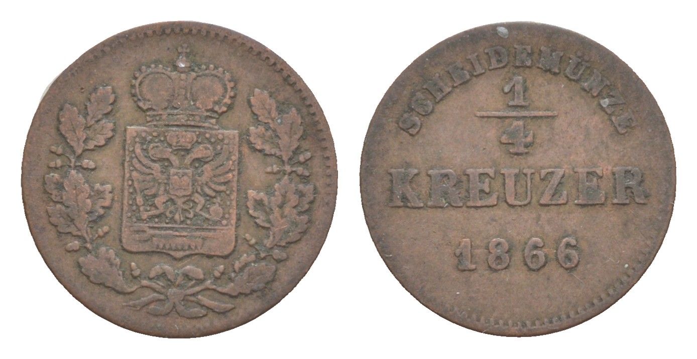 Шварцбург-Рудольштадт 1/4 крейцера 1866 Фридрих Гюнтер KM 175 медь 4639-146