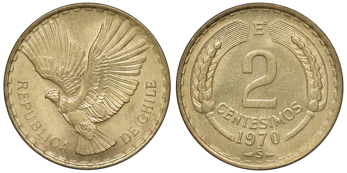 Чили 2 сентесимо 1970 KM 193 алюминиевая бронза aUNC 4118-147