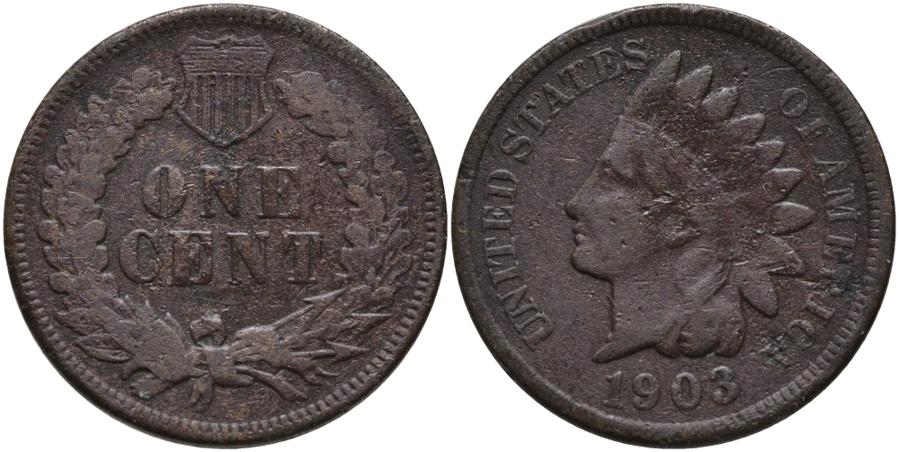 США 1 ЦЕНТ 1903 ИНДЕЕЦ KM 90а бронза 4396-328