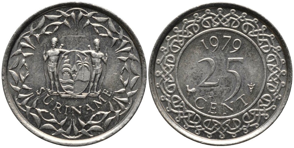 Суринам 25 центов 1979 KM 14 медно-никель aUNC 4577-1234