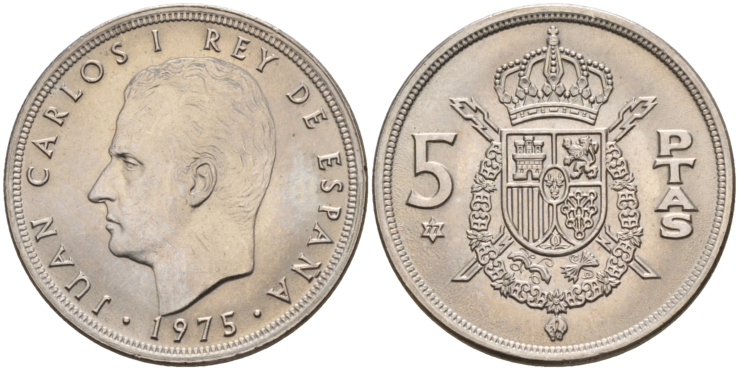 Испания 5 песет 1975 (77) Хуан Карлос I (1975-2014) KM 807 медно-никель  UNC  4153-215