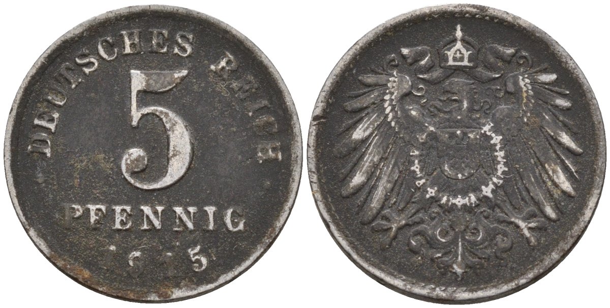 Германия 5 пфеннигов 1915 A KM 19, J. 297 железо 4151-557