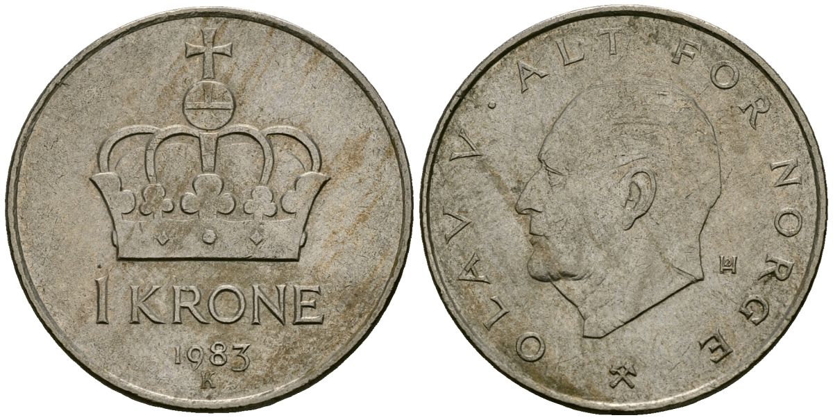 Норвегия 1 крона 1983 KM 419 медно-никель 4389-816
