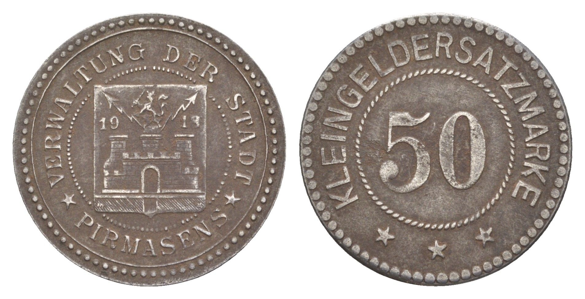 Пирмазенс 50 пфеннигов 1918 Funck 426.8A, Men18 25724.12 железо 4637-1244