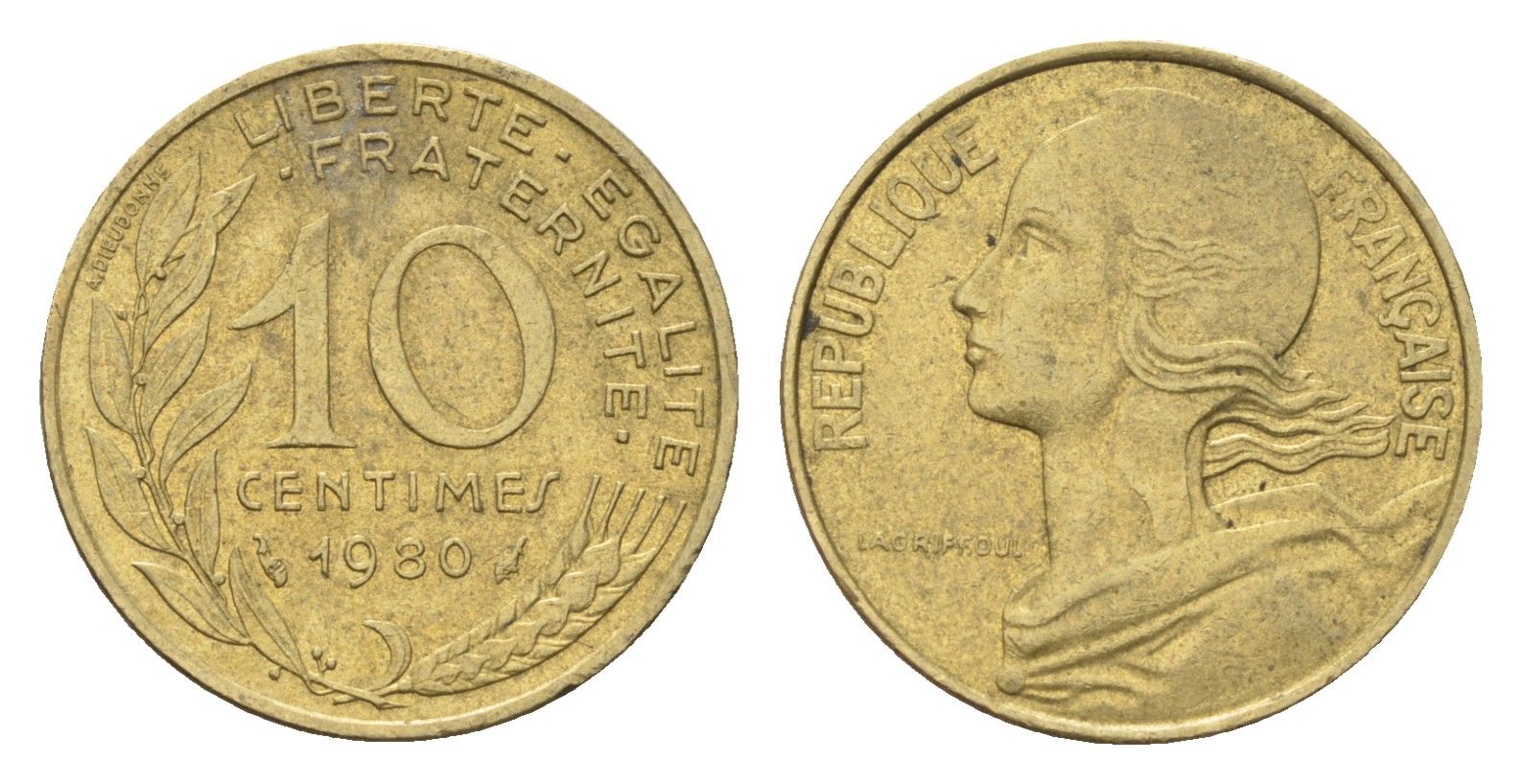 Франция 10 сантимов 1980 KM 929 алюминиевая бронза 4705-124