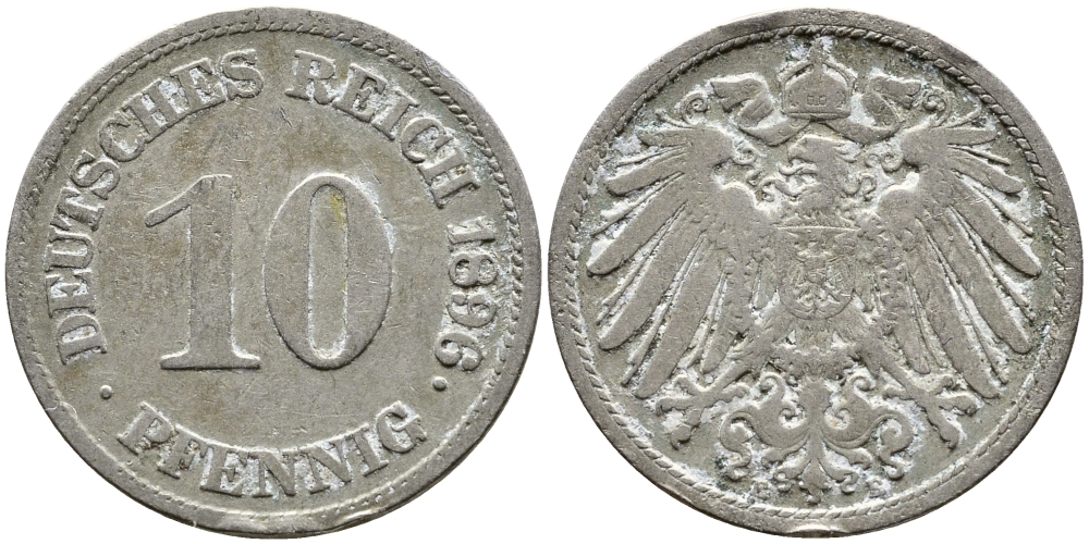 ГЕРМАНИЯ 10 ПФЕННИГОВ 1896 E KM 12, J. 13 медно-никель 87-122