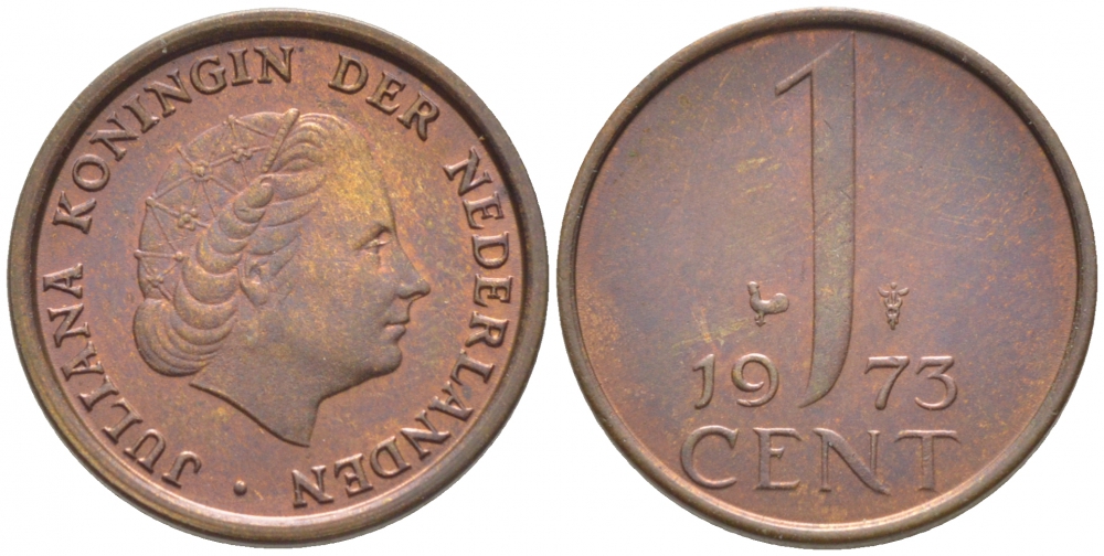 НИДЕРЛАНДЫ 1 ЦЕНТ 1973 KM 180 бронза 112-321