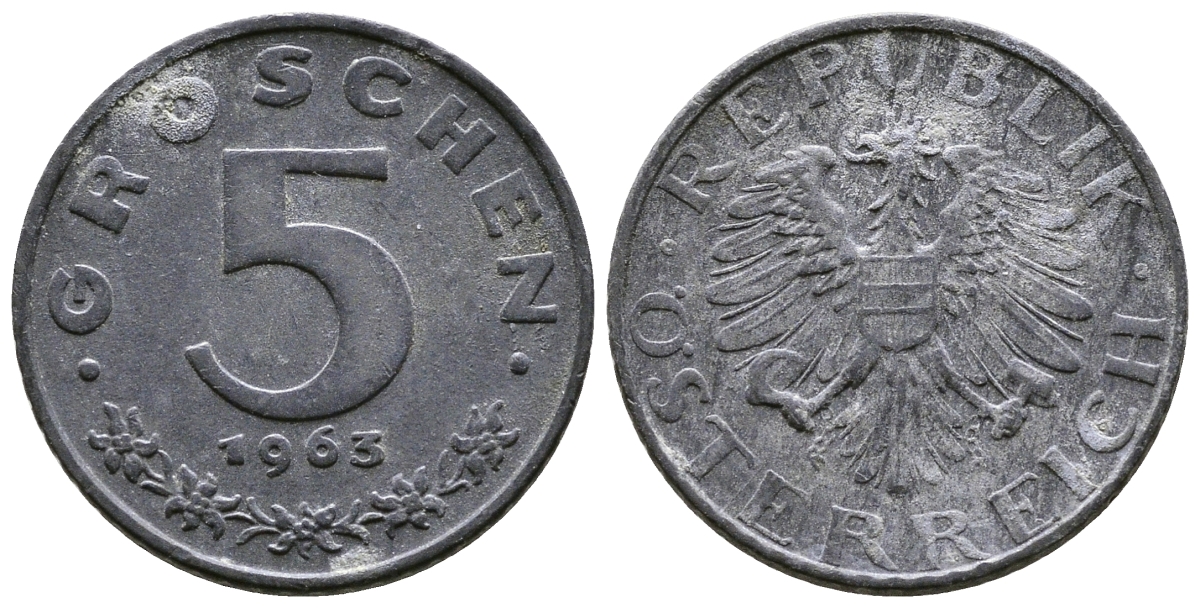 АВСТРИЯ 5 ГРОШЕЙ 1963 KM 2875 цинк 57-1327