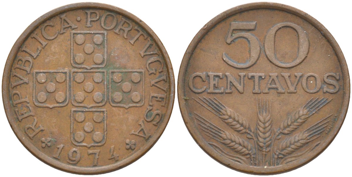 Португалия 50 сентаво 1974 KM 596 бронза 219-921