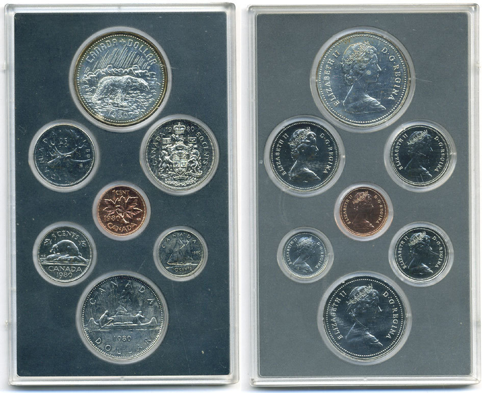 Канада набор из 7 монет 1980 полярный медведь, в оригинальной пластиковой упаковке    PROOF  7-5-6-13