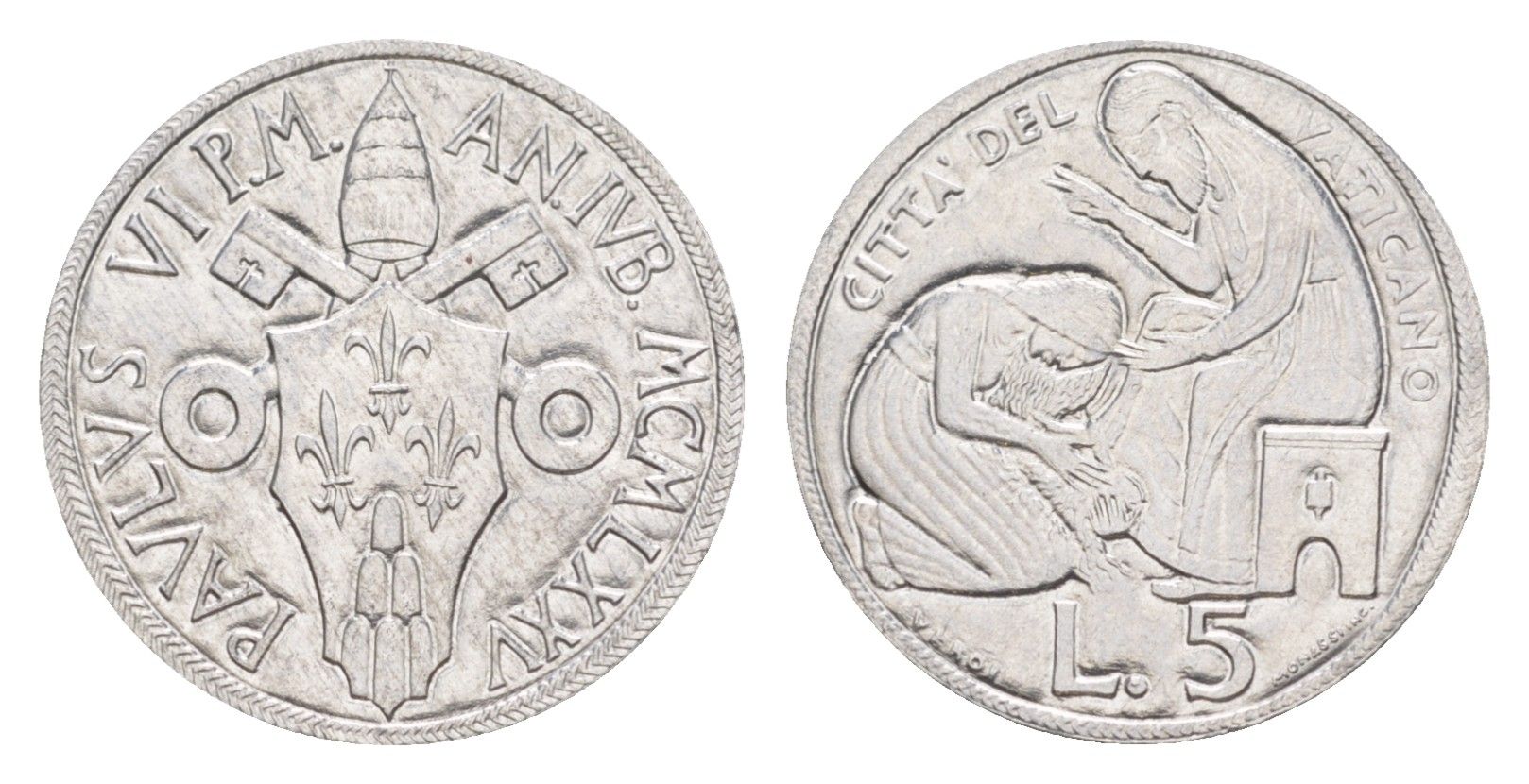 Ватикан 5 лир 1975 Священный год KM 126 алюминий UNC 4632-917