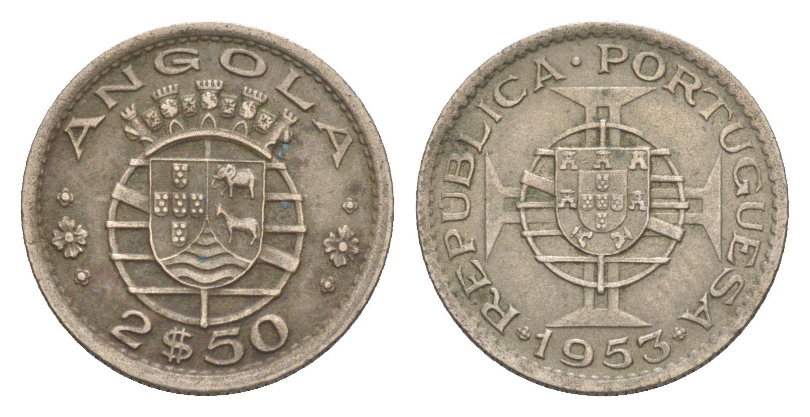 Ангола 2,5 эскудо 1953 KM 77 медно-никель 4649-1054