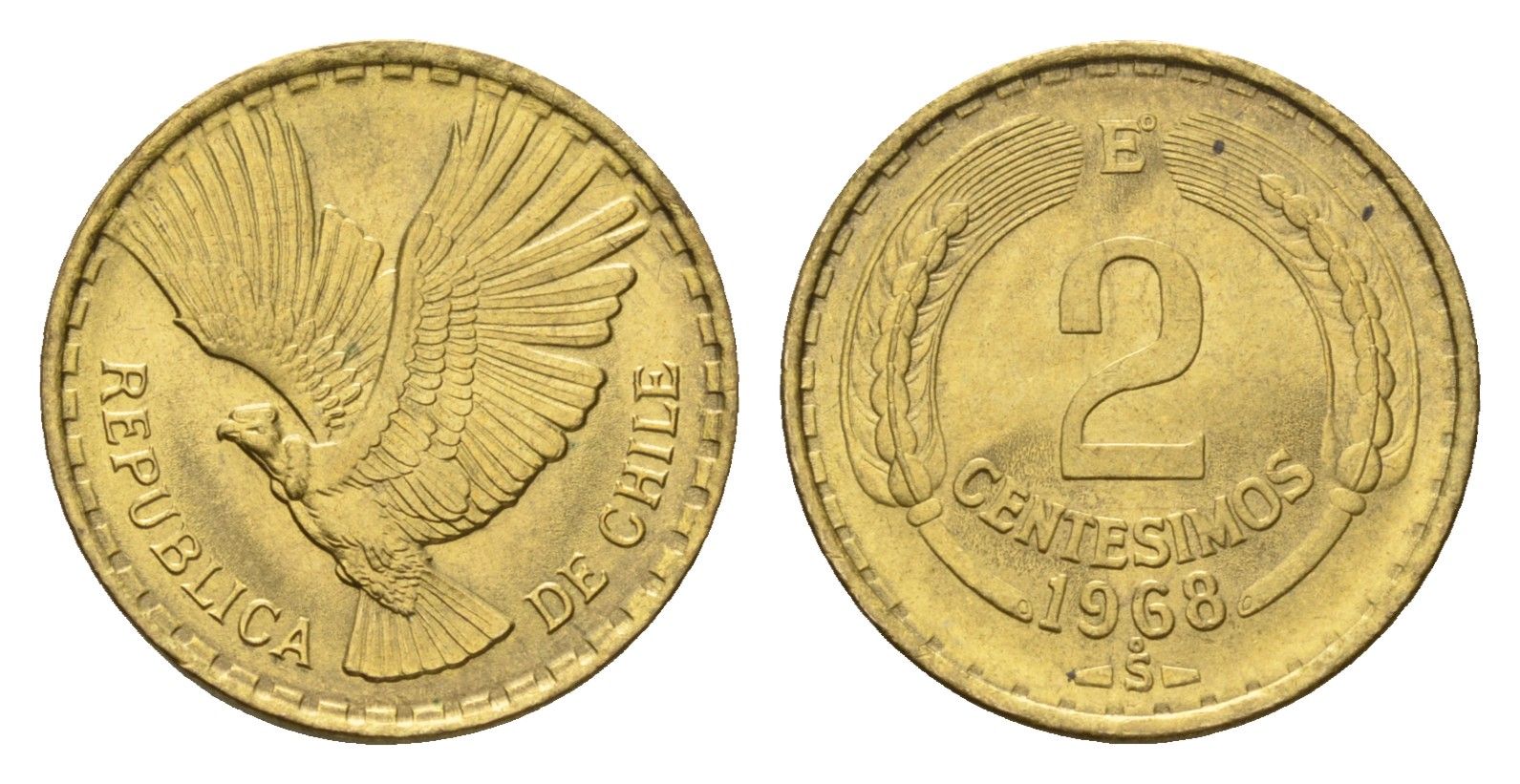 Чили 2 сентесимо 1968 KM 193 алюминиевая бронза UNC 4689-123