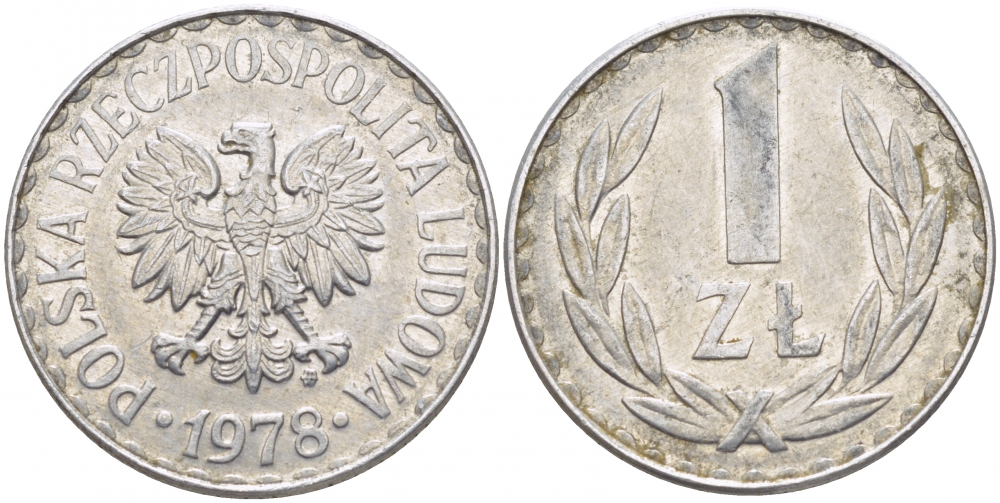 ПОЛЬША 1 ЗЛОТЫЙ 1978 MW KM 49.1 алюминий 175-1153