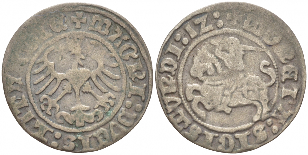 Польша 1/2 гроша (полугрош) 1512 Сигизмунд I Старый (1506-1548), вес 1,14 гр. Gumowski 507 Var. серебро 00-803-33