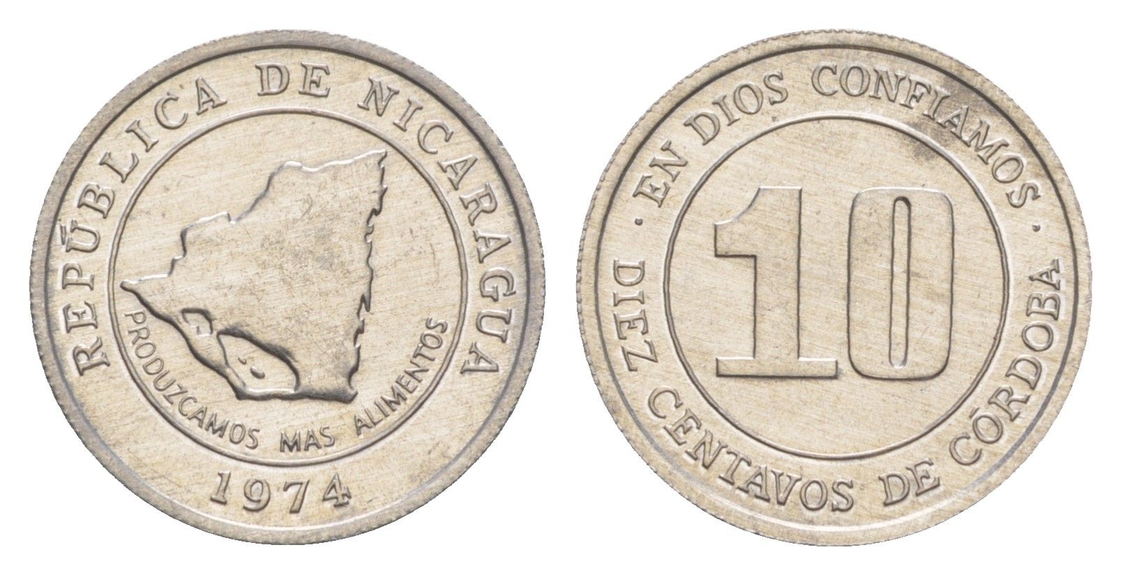 Никарагуа 10 сентаво 1974 ФАО - Давайте производить больше еды KM 29 алюминий UNC 4640-1026