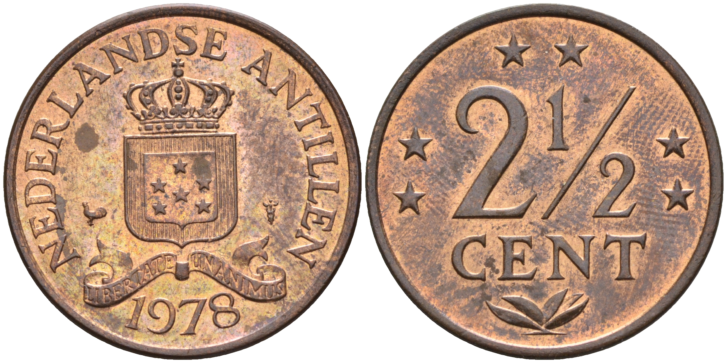 Нидерландские Антилы 2 1/2 цента 1978 Юлиана (1948-1980) KM 9 бронза 4177-347