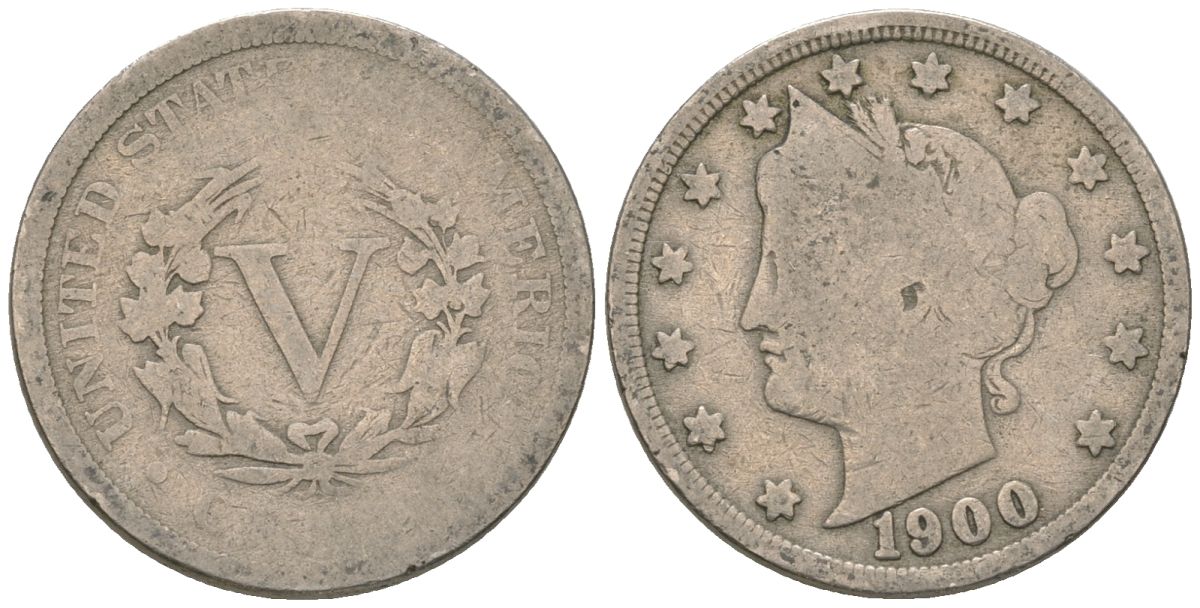 США 5 центов 1900 голова свободы KM 112 медно-никель 4563-243