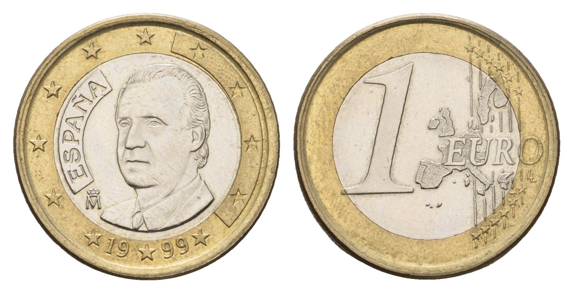 Испания 1 евро 1999 M, Хуан Карлос I (1975-2014) KM 1046 биметалл aUNC 4616-546