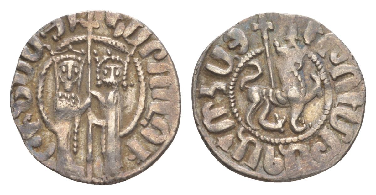 Киликийская Армения трам 1226-1271 Хетум I и царица Забель, держат крест/лев с патриаршим крестом  серебро    1516-613