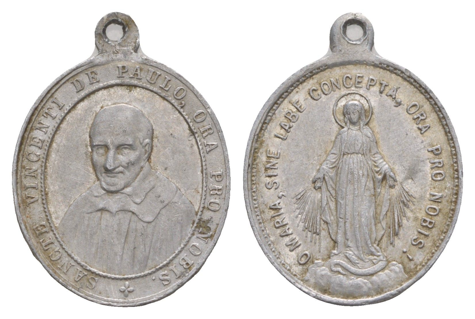 Франция религиозный медальон с изображением Викентия де Поля ND Дева Мария, размер 24x21 мм, вес 0,94 гр алюминий 4655-228