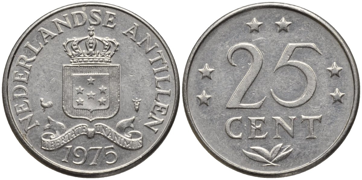 Нидерландские Антилы 25 центов 1975 Юлиана (1948-1980) KM 11 никель 4164-454