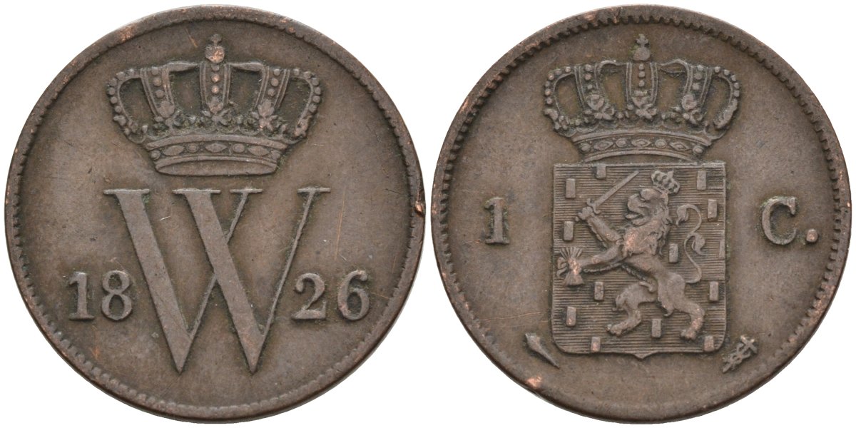 Нидерланды 1 цент 1826 Виллем I (1815-1840) KM 47 медь 4575-945