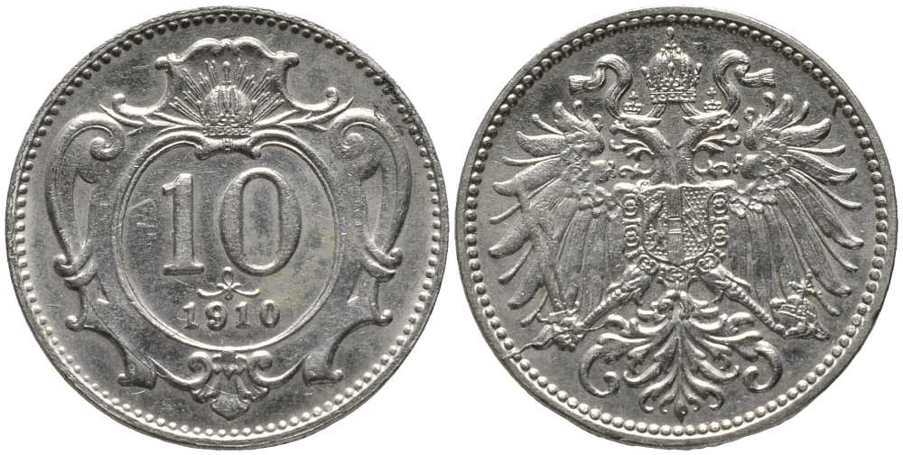 АВСТРИЯ 10 ГЕЛЛЕРОВ 1910 ФРАНЦ ИОСИФ (1848-1916) KM 2802 никель 116-834