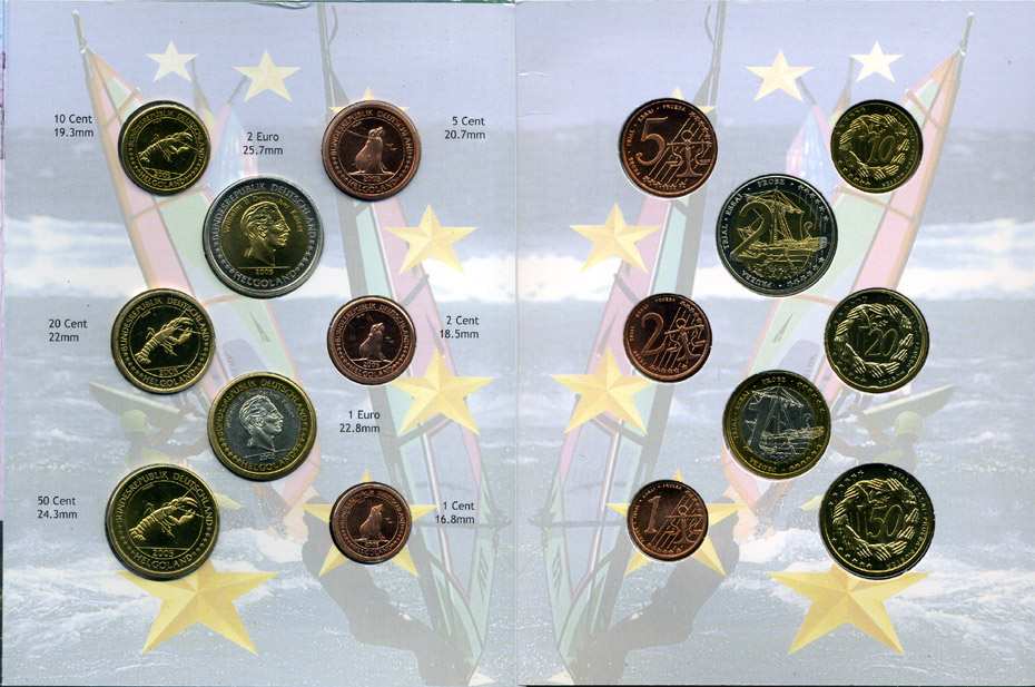 Гельголанд набор из 8 монет 2005 европробники, в оригинальном картонном буклете, тираж 10000 экз. 00-00