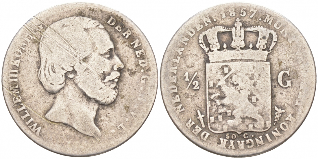 Нидерланды 1/2 гульдена 1857 Виллем III (1849-1890) KM 92 серебро 186-114