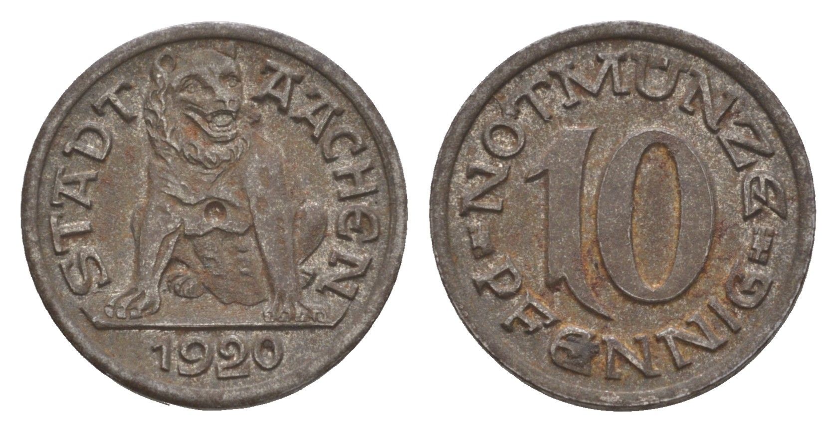 Аахен 10 пфеннигов 1920 Funck 1.1, Men05 70.1, Men18 99.1 железо 4659-362