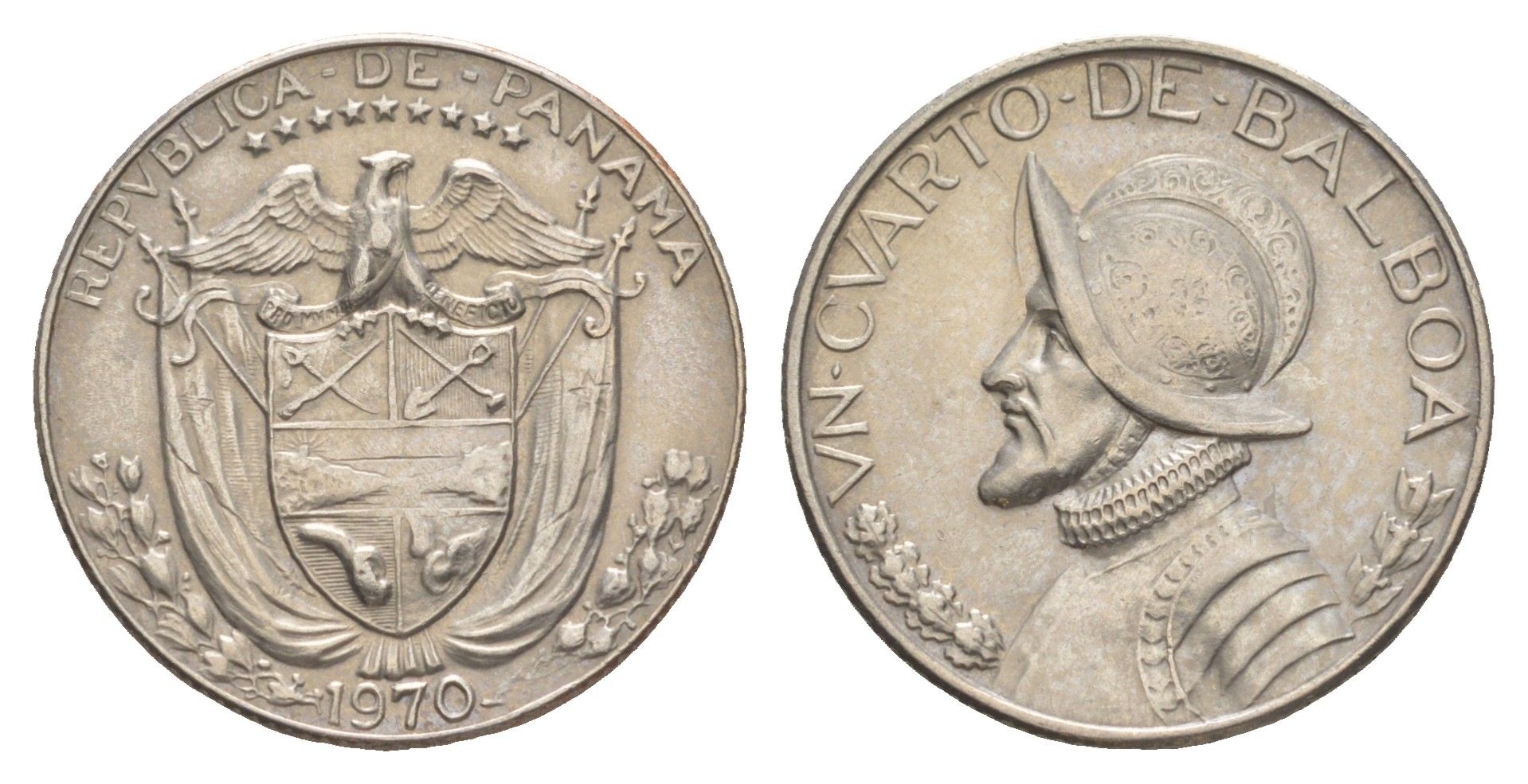 Панама 1/4 бальбоа (25 сентесимо) 1970 KM 11.2a медь плакированная медно-никелем 4642-644