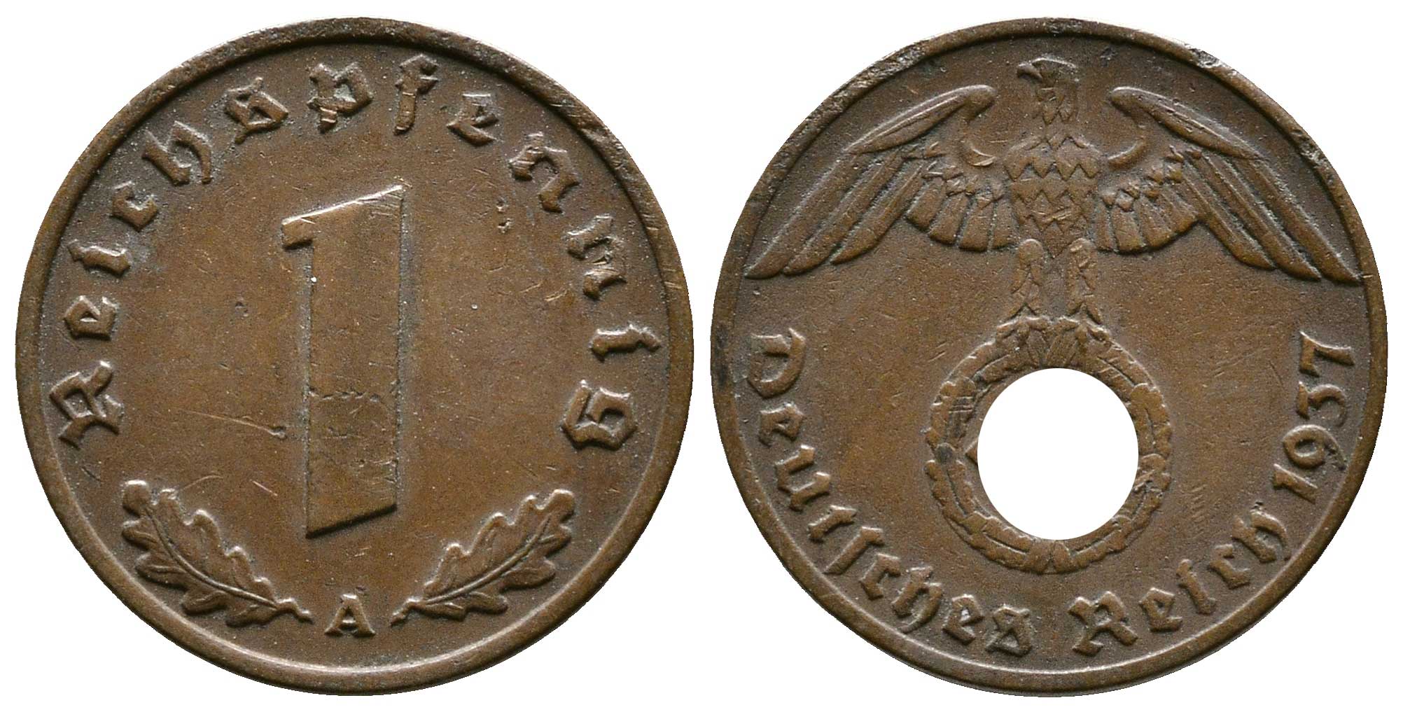 Германия 1 рейхспфенниг 1937 A KM 89, J. 361 бронза    220-167
