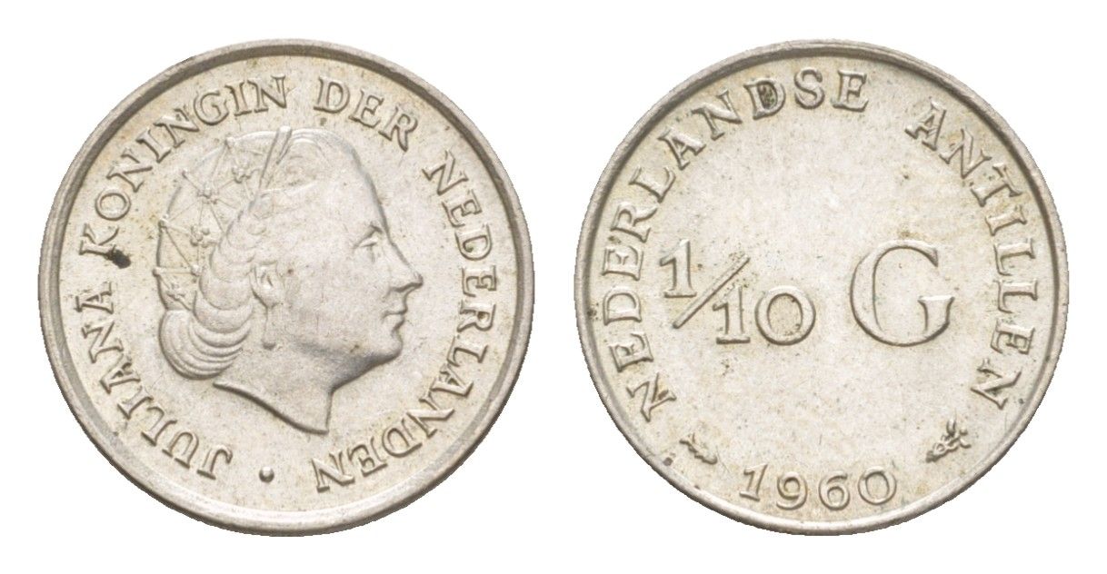Нидерландские Антильские острова (Нидерландские Антилы) 1/10 гульдена 1960 KM 3 серебро UNC 4636-215
