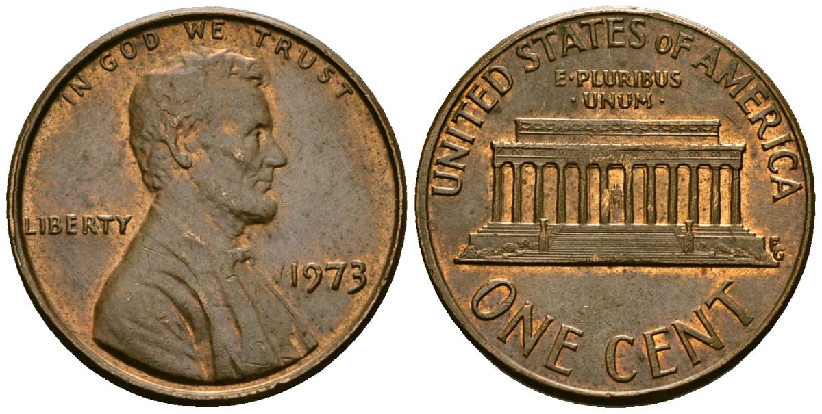 США 1 цент 1973 Линкольн KM 201 медь цинк 4136-139