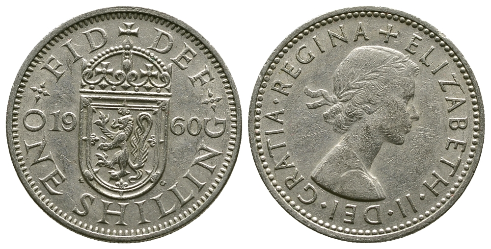 Великобритания 1 шиллинг 1960 Елизавета II (1952-2022), Шотландский герб KM 905, Spink 4148 медно-никель 4384-644