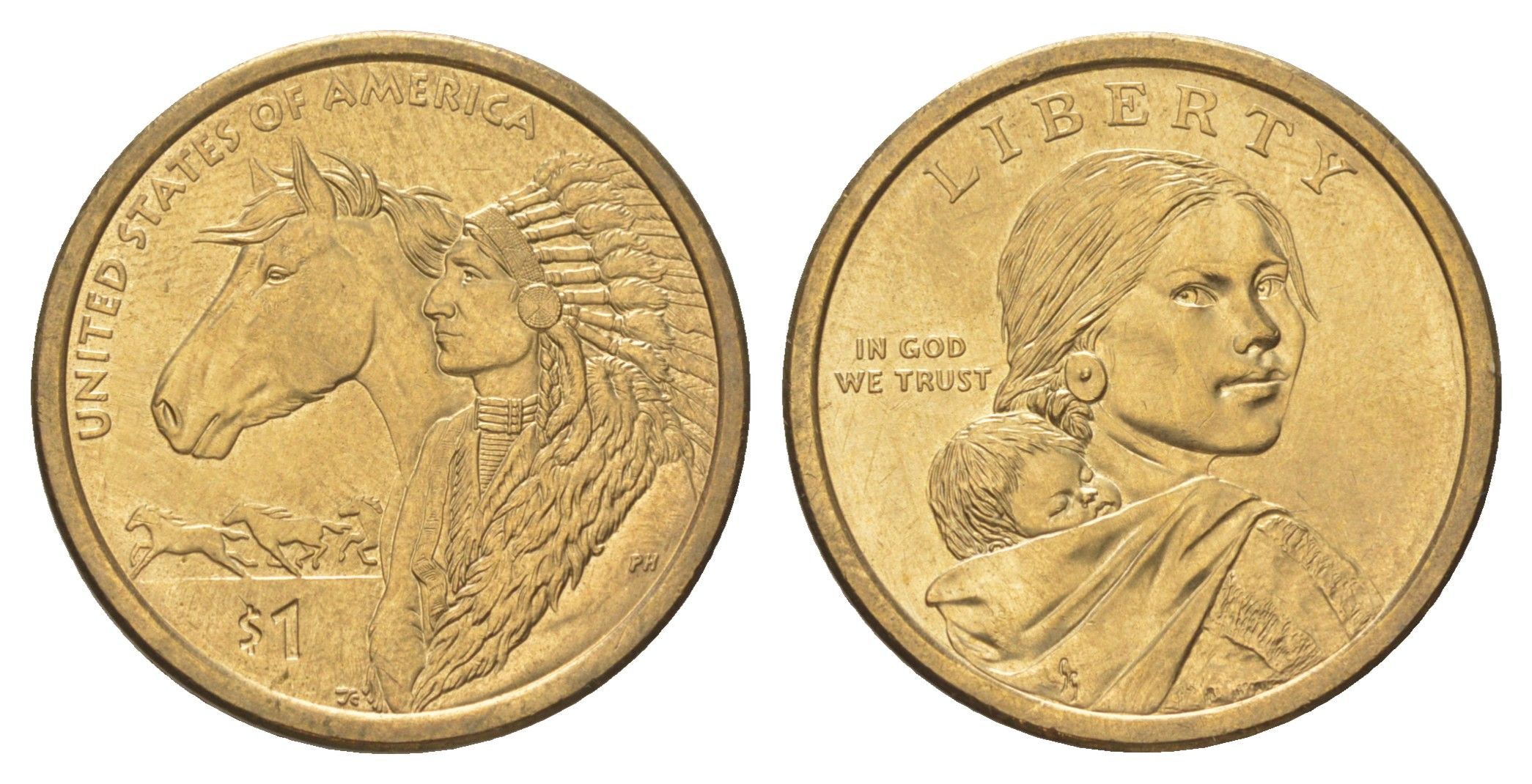 США 1 доллар 2012 D, Коренные Американцы - Торговые пути 17 века KM 528 медь с марганцево-латунным покрытием UNC 4629-317