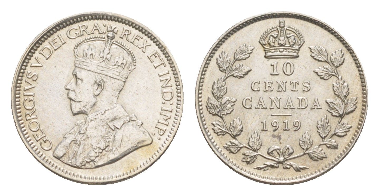 Канада 10 центов 1919 Георг V (1910-1936) KM 23 серебро 1527-731