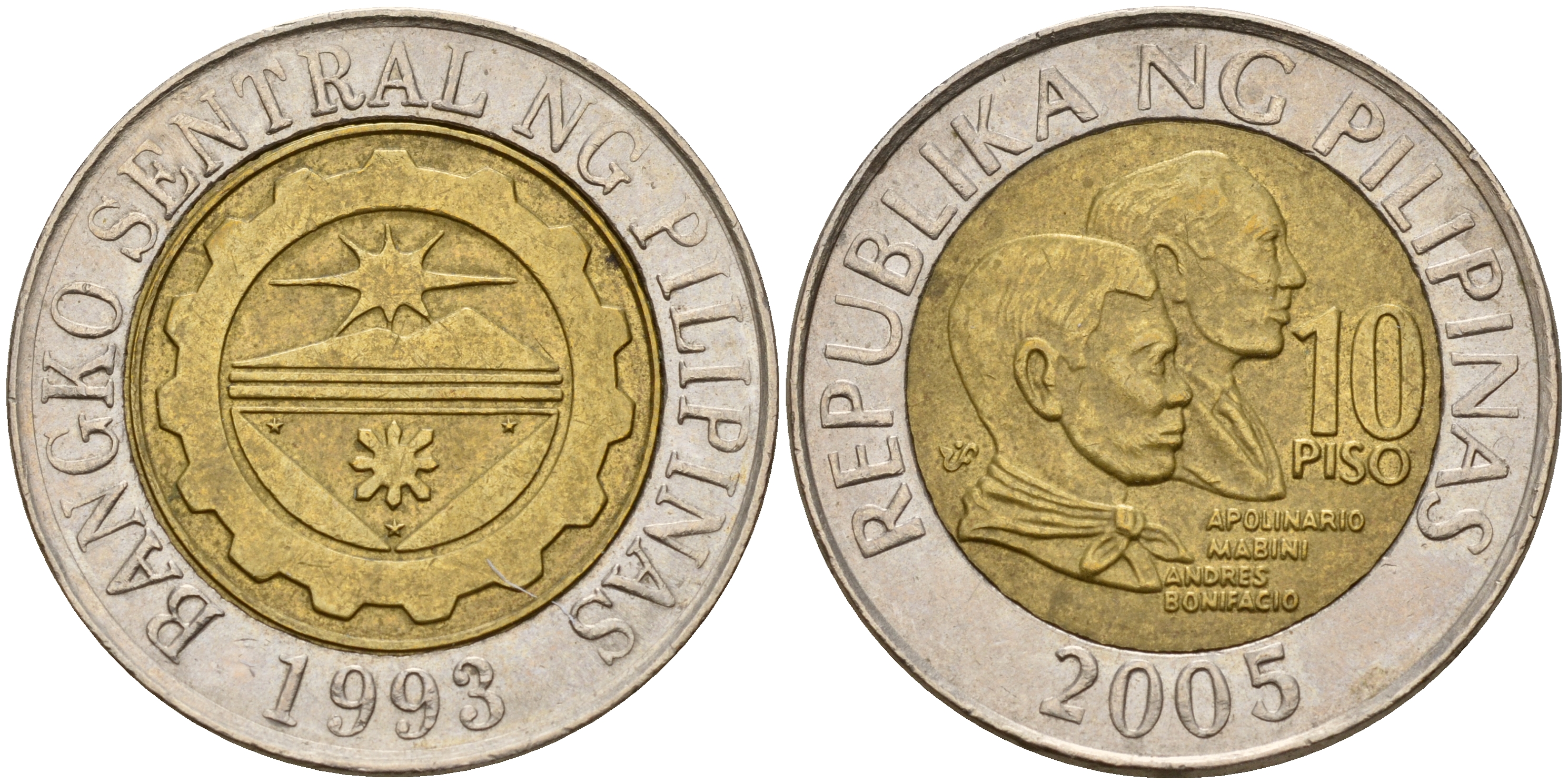 Филиппины 10 песо 2005 Аполинарио Мабини и Андрес Бонифасио KM 278 биметалл    4161-1145