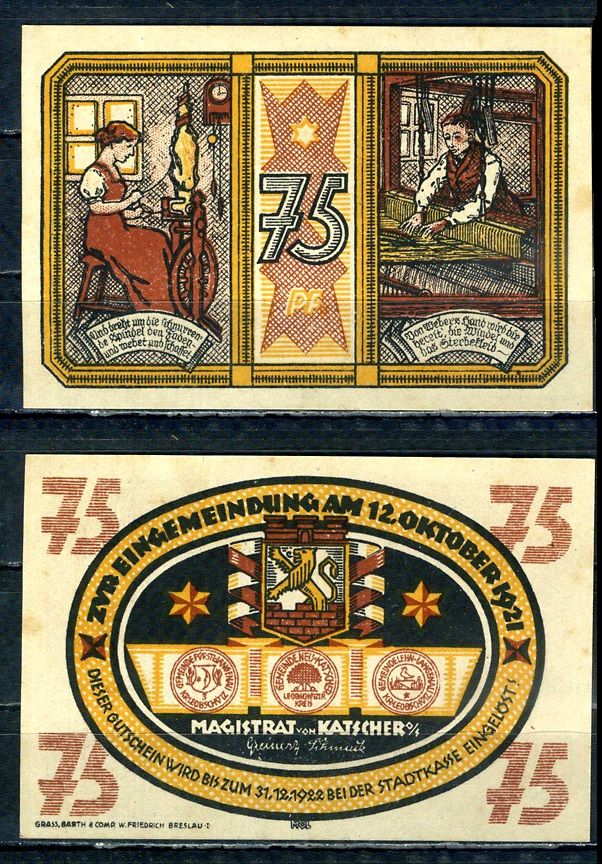 Качер (Пруссия, Верхняя Силезия) 75 пфеннигов ND бумага UNC (пресс) 7555-35-3-2