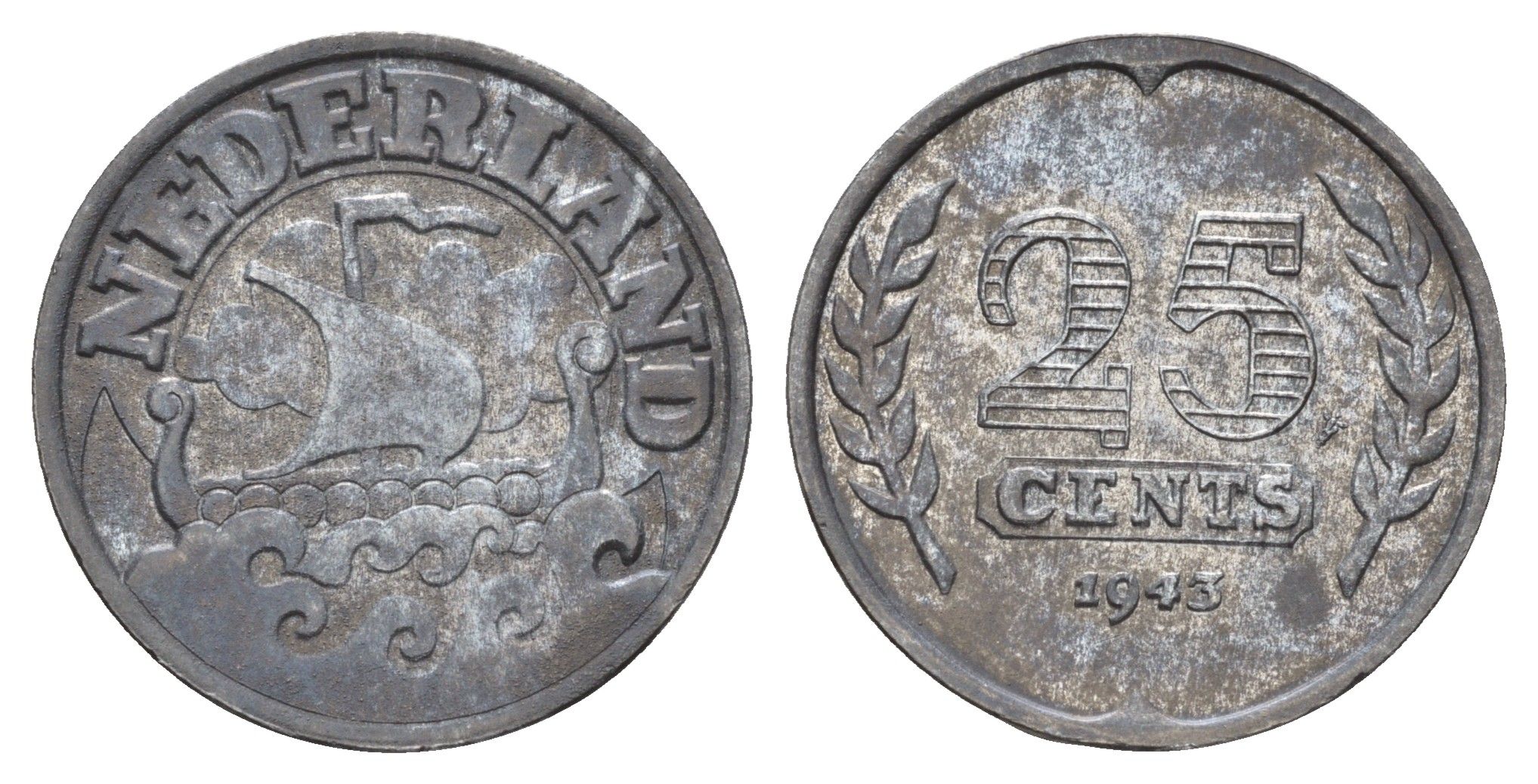 Нидерланды 25 центов 1943 KM 174 цинк 83-1914
