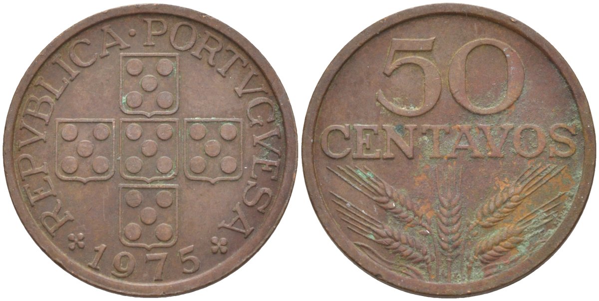 Португалия 50 сентаво 1975 KM 596 бронза 219-922