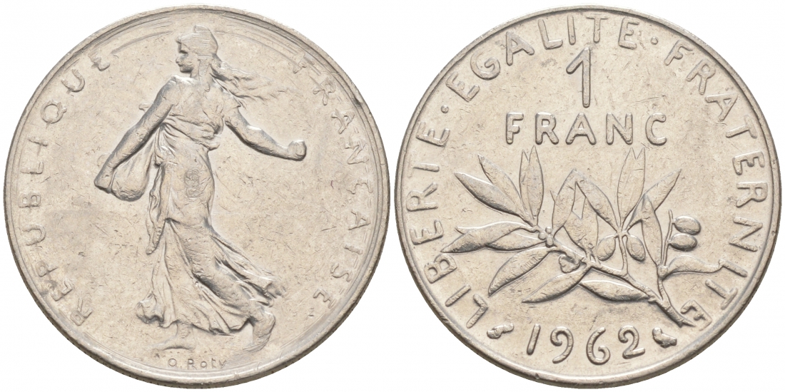 ФРАНЦИЯ 1 ФРАНК 1962 СЕЯТЕЛЬ KM 925.1 никель 186-331