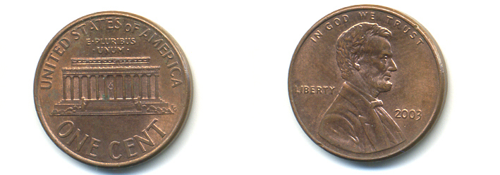 США 1 ЦЕНТ 2003 ЛИНКОЛЬН KM 201b цинк плакированный медью UNC 179-549