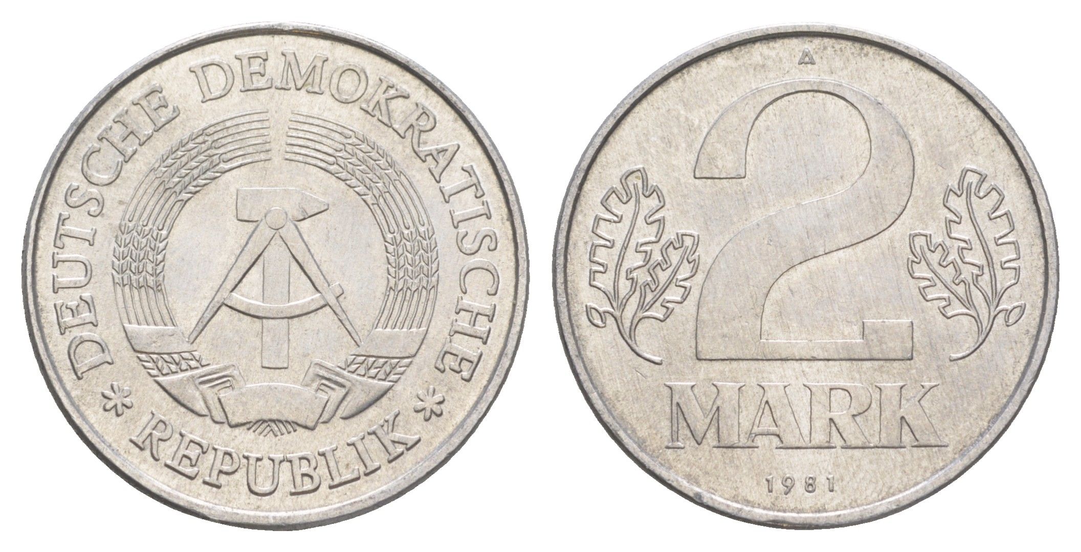 ГДР 2 марки 1981 A KM 48 алюминий aUNC 4153-1244