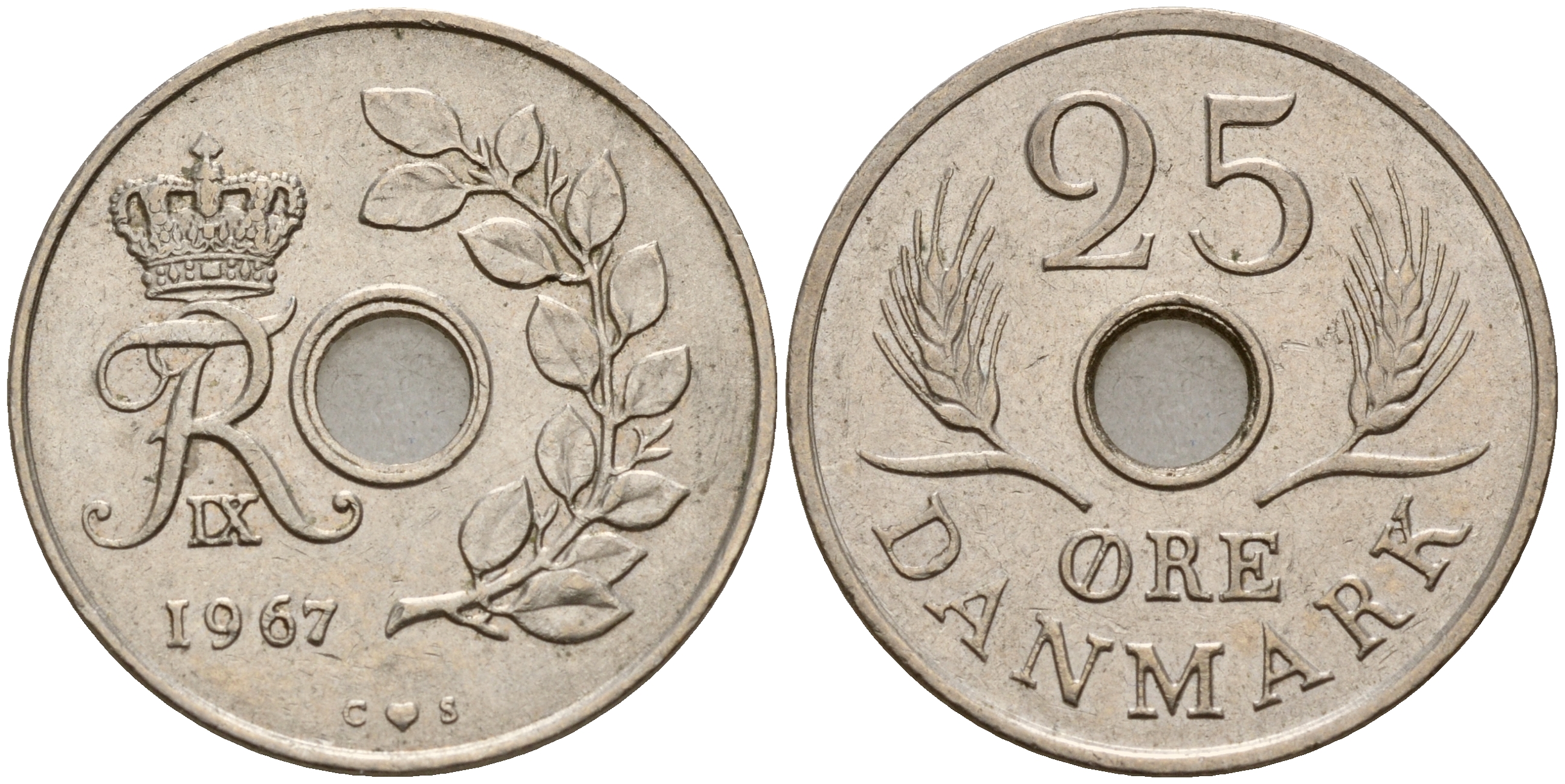 Дания 25 эре 1967 С; S, Фредерик IX (1947-1972) KM 850 медно-никель    4603-847